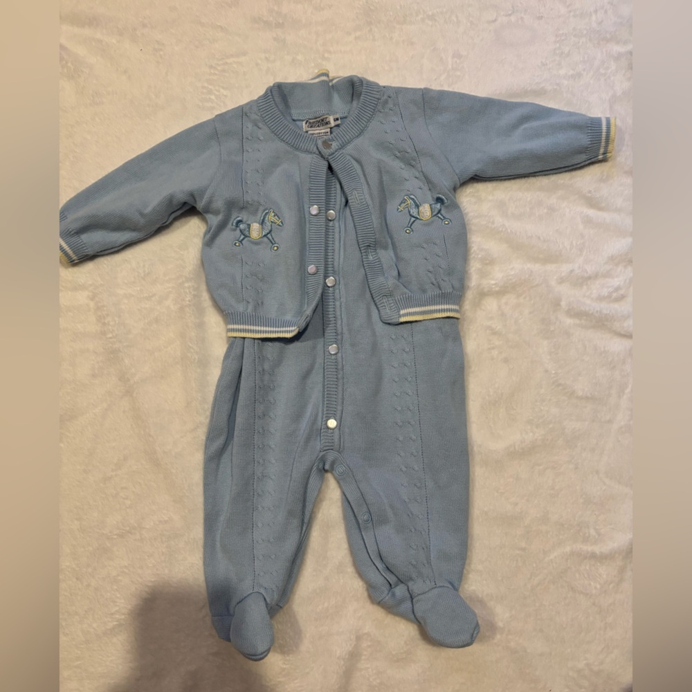 Friedknit Creations Connection Vintage 100% Cotton Blue Rocking Horse Sleeper